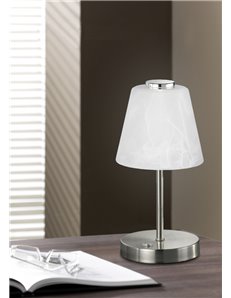 Emmy lampada da tavolo led vetro alabastro metallo acciaio satinato con funzione touch dimmer a 4 intensita' h. 24cm, d.12cm Mod