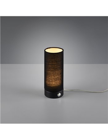 Emir lampada da tavolo led cilindro tessuto nero con accensione touch h. 20cm Moderno LED
