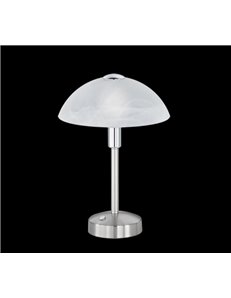 Donna lampada da tavolo led con vetro alabastro e montatura acciaio satinato con touch dimmer 4 intensita' h. 30cm, d.22,5cm Mod 2