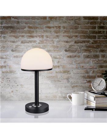 Berlin lampada tavolo led diffusore vetro mezza sfera 4 intensita' di luce color nero h.39cm Moderno LED