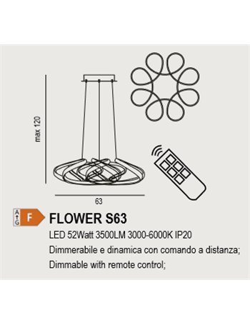 Flowes lampadario 52 watt  LED bianco stilizzato medio dimmerabile con telecomando