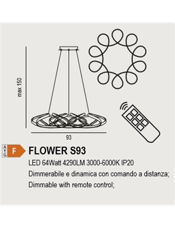 Flower lampadario 64 watt  LED bianco stilizzato big dimmerabile con telecomando