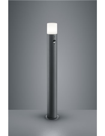 Hoosic palo alto led cilindro antracite e diffusore bianco con sensore di movimento h.80 cm Moderno E27