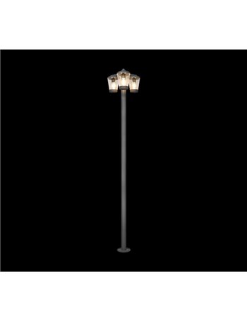 Cavado palo alto da esterno antracite con 3 diffusori trasparenti ip44 h. 240cm Moderno E27