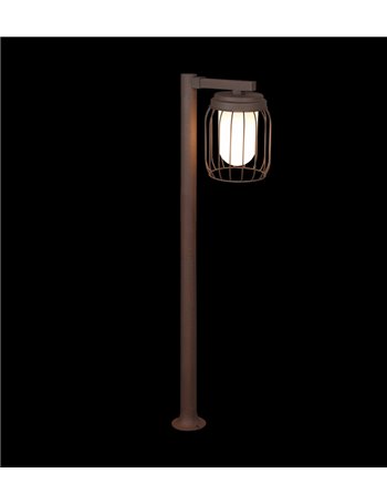 Tuela palo da esterno ruggine con gabbia diffusore bianco ip44 h. 100cm Moderno E27