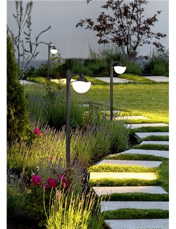 Donez palo da esterno down fusione di alluminio antracite con diffusore vetro bianco ip44 h.110cm Moderno E27