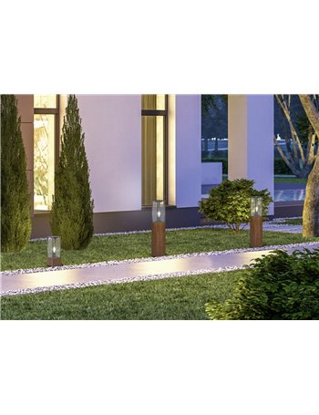 Garonne palo alto da esterno rettangolare in fusione e legno naturale l. 14cm x h. 80cm ip44 Moderno Led