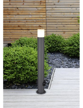 Hoosic palo da esterno alto fusione di alluminio antracite con 2 prese schuko alla base ip44 h.80cm Moderno E27