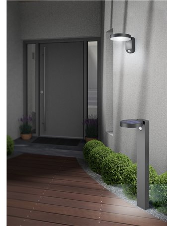 Posadas palo led da esterno solare ricaricabile antracite con sensore di movimento ip44 h.60cm Moderno led