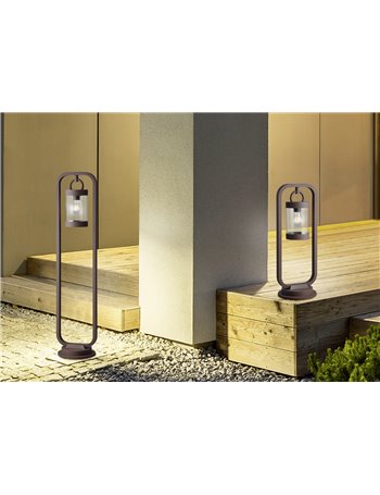 Sambesi palo alto led da esterno lanterna con sensore crepuscolare metallo ruggine h. 100cm Moderno E27