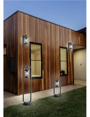 Sambesi palo led da esterno lanterna con sensore crepuscolare metallo antracite h. 60cm Moderno E27