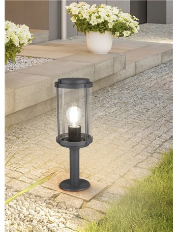 Tanaro palo da esterno fusione di alluminio antracite con diffusore vetro trasparente ip44 h.40cm Vintage E27