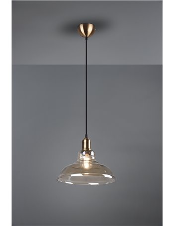 Aldo sospensione vetro campana ambra montatura ottone anticato d. 28cm Moderno LED