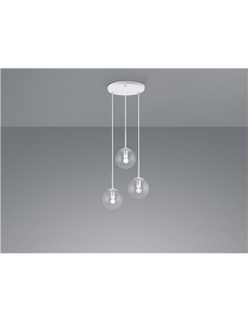 Balini sospensione sfere vetro trasparente e metallo bianco calata 3 luci d. 40cm Moderno LED