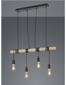Brody sospensione legno e metallo con 4 portalampada pendenti l. 85cm Moderno E27 2