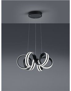 Carrera sospensione led metallo nero tiranti regolabili con variazione intensita' con interruttore a parete d. 55cm Moderno LED 2
