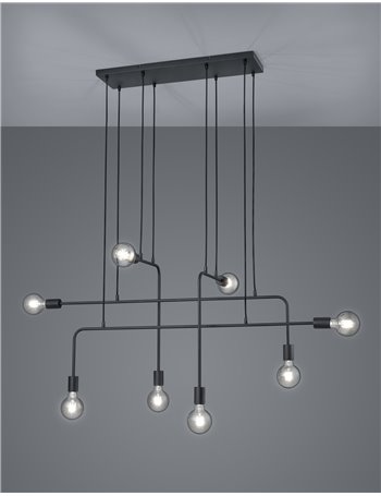 Connor sospensione metallo nera tubi 8 luci l. 126cm Moderno LED