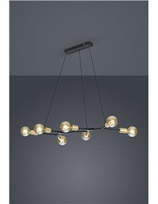 Cross sospensione rettangolare 7 luci nero opaco e oro l. 130cm x p. 65cm Moderno E27 2