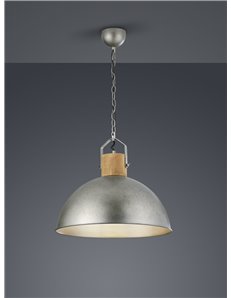 Delhi sospensione cupola metallo acciaio antico e legno d. 45cm Vintage E27 2