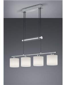 Garda sospensione 4 diffusori in tessuto bianco con bilanciere regolabile l. 77cm Moderno E14