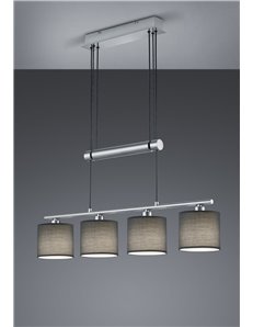 Garda sospensione 4 diffusori in tessuto grigio con bilanciere regolabile l. 77cm Moderno E14 2