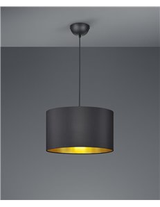 Hostel sospensione paralume tessuto nero interno oro d.40cm Moderno E27