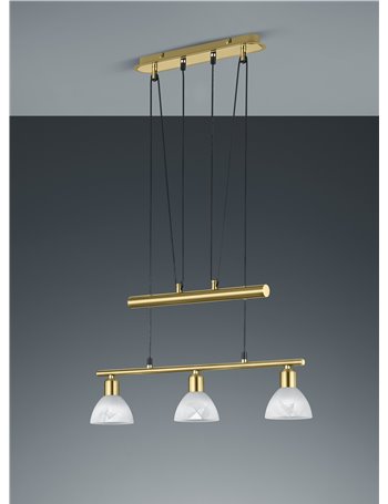 Levisto sospensione con bilancere led 3 vetri ottone l.60,5  Moderno LED