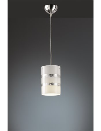 Nikosia sospensione vetro cilindro bianco e foglia argento d. 14 x h. 20 cm Moderno E27