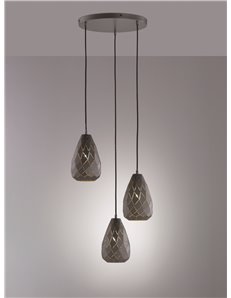 Onyx sospensione 3 diffusori metallo nero interno oro taglio laser a rombo d.35cm Moderno E27