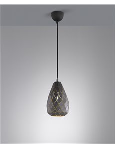 Onyx sospensione metallo nero interno oro taglio laser a rombo d.15cm Moderno E27