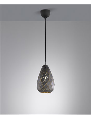 Onyx sospensione metallo nero interno oro taglio laser a rombo d.15cm Moderno E27