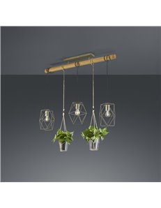 Plant sospensione gabbia 3 luci metallo acciao anticato e corda 2 porta pianta l. 100cm Moderno LED 2