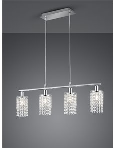 Posh sospensione 4 vetri trasparenti con pendagli l. 80cm Moderno E14