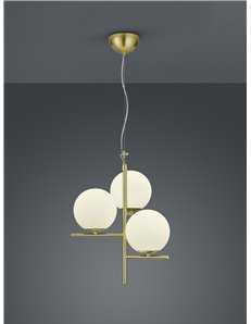 Pure sospensione metallo colore ottone opaco con 3 sfere bianche d. 40cm Moderno E14 2