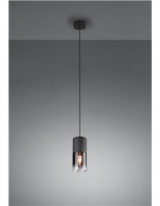 Robin sospensione cilindro metallo nero e vetro fume' e trasparente d. 10cm Moderno E27