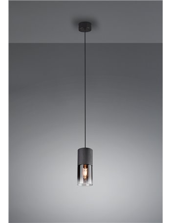 Robin sospensione cilindro metallo nero e vetro fume' e trasparente d. 10cm Moderno E27
