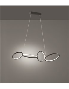 Rondo sospensione led 4 cerchi metallo nero opaco con variazione intensita' con interruttore a parete l. 110cm Moderno LED 2