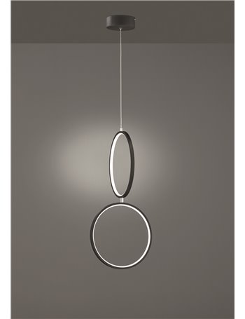 Rondo sospensione led doppio cerchio metallo nero opaco con variazione intensita' con interruttore a parete d. 30cm Moderno LED