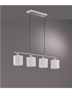 Tommy sospensione con 4 diffusori paralumi bianchi base metallo acciaio satinato l.76cm Moderno E14 2