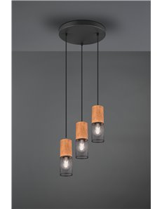 Tosh sospensione 3 cilindri gabbia metallo nero opaco e legno d. 28cm Moderno LED 2