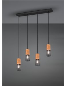 Tosh sospensione 4 cilindri gabbia metallo nero opaco e legno l. 70cm Moderno LED 2