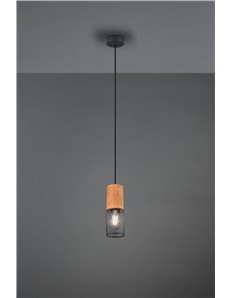 Tosh sospensione cilindro gabbia metallo nero opaco e legno d. 9cm Moderno LED