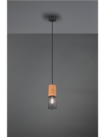 Tosh sospensione cilindro gabbia metallo nero opaco e legno d. 9cm Moderno LED