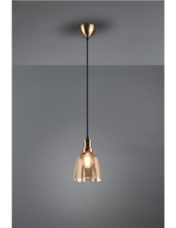 Vita sospensione vetro cupola ambra montatura ottone anticato d. 14cm Moderno LED