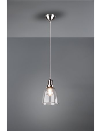 Vita sospensione vetro cupola trasparente montatura acciaio satinato d. 14cm Moderno LED