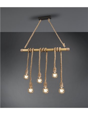 Wilma sospensione barra bambu' con corde 6 luci l. 100cm Moderno LED