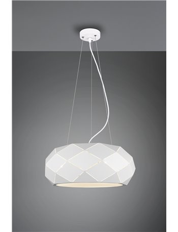 Zandor sospensione metallo bianco con tagli laser e diffusore d. 50cm Moderno E27
