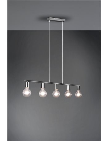Vannes sospensione 5 spots acciaio satinato l. 82cm Moderno E27