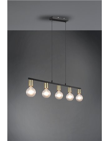 Vannes sospensione 5 spots ottone satinato e nero l. 82cm Moderno E27