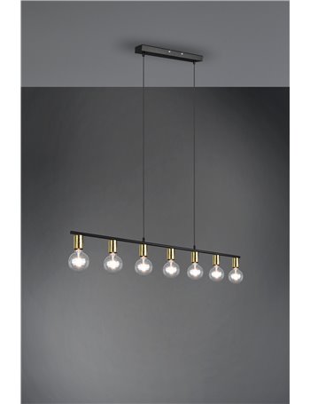 Vannes sospensione 7 spots ottone satinato e nero l. 110cm Moderno E27